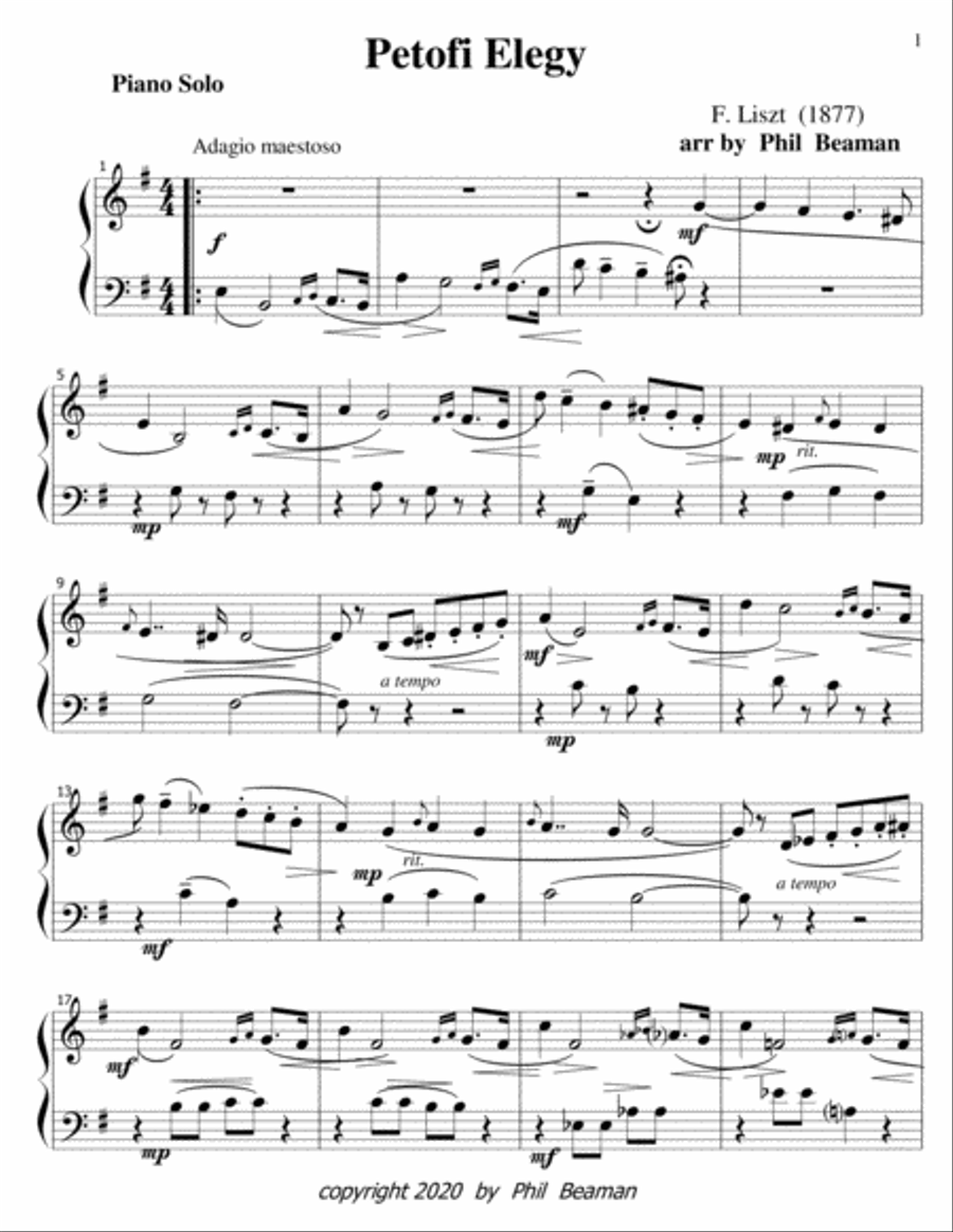 Petofi Elegy-Liszt-piano solo Piano Solo scores gallery preview page 1