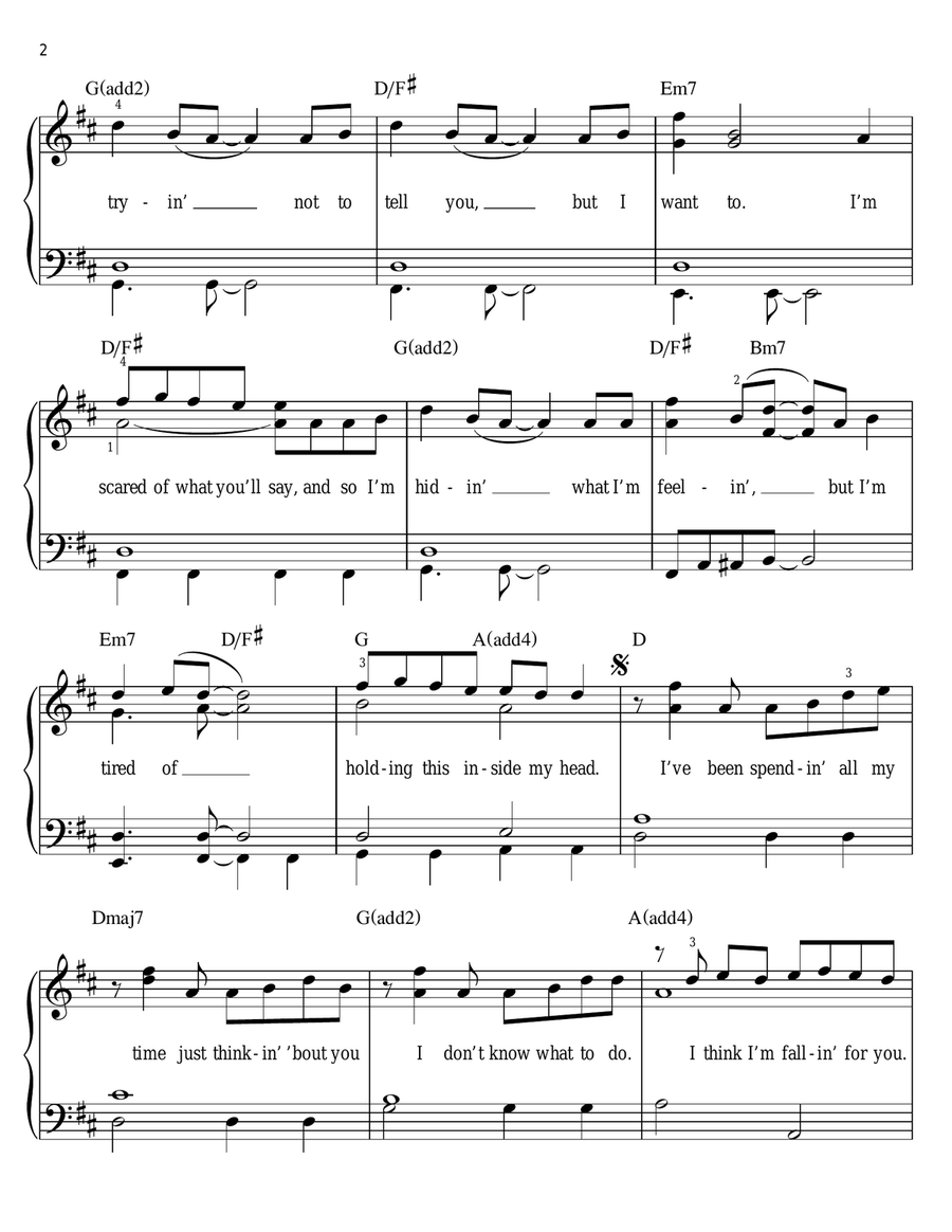 Fallin' For You Easy Piano scores gallery preview page 2