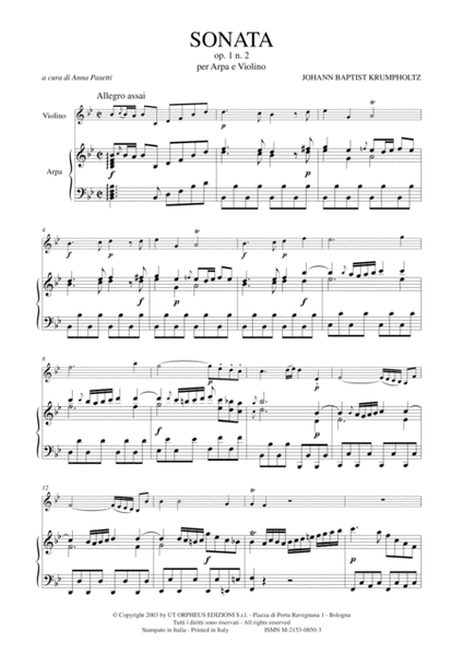 Sonata Op. 1 No. 2 for Harp and Violin