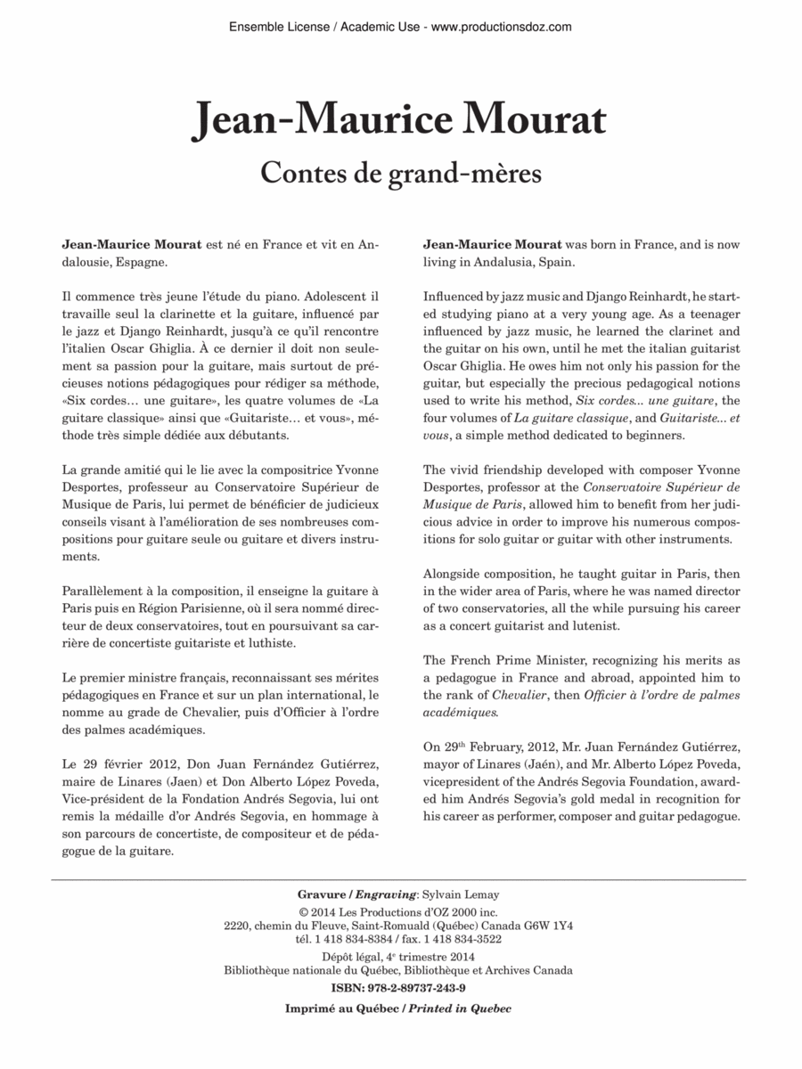 Contes de grand-mères Classical Guitar scores gallery preview page 1