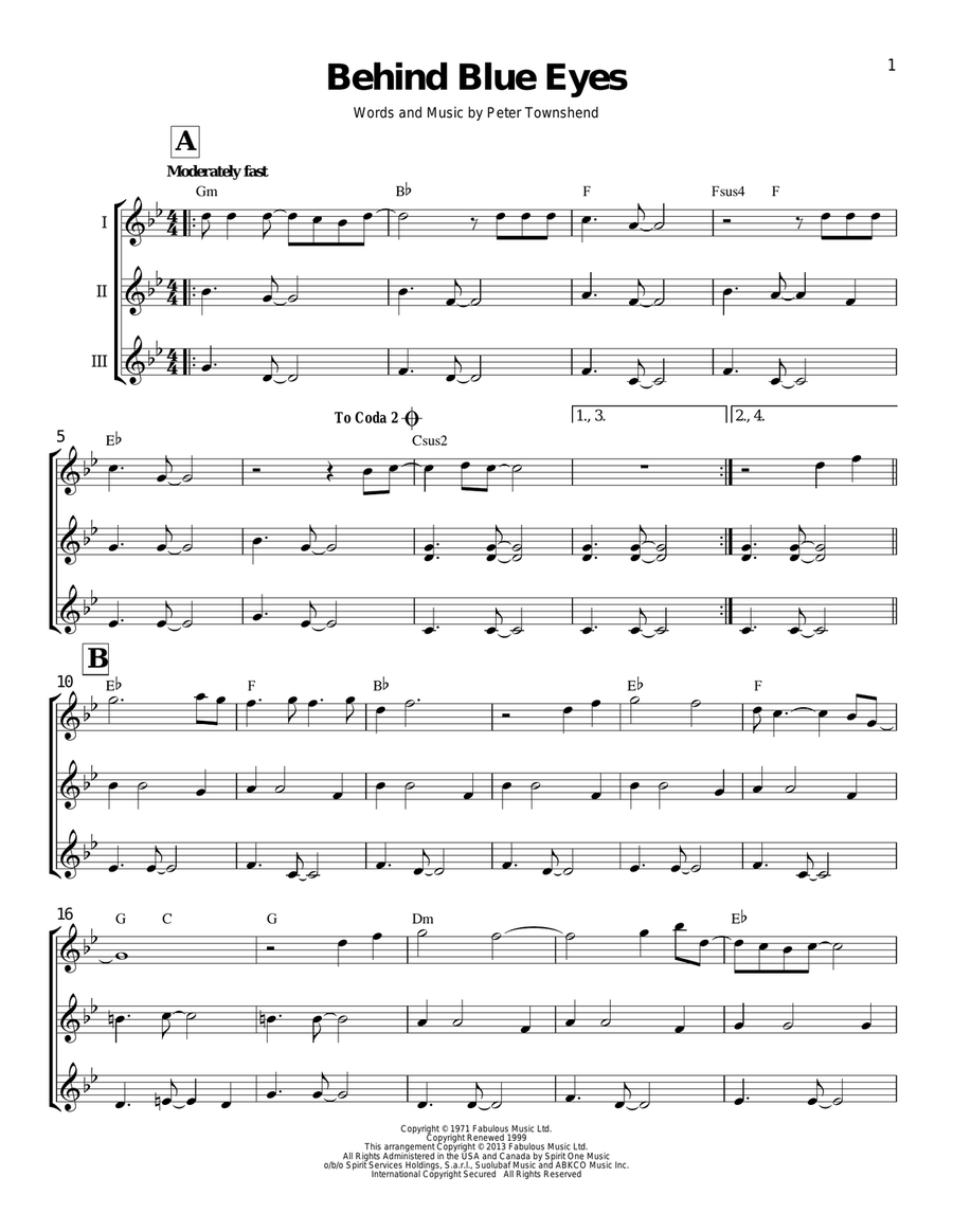 Behind Blue Eyes Behind Blue Eyes Ukulele scores gallery preview page 1
