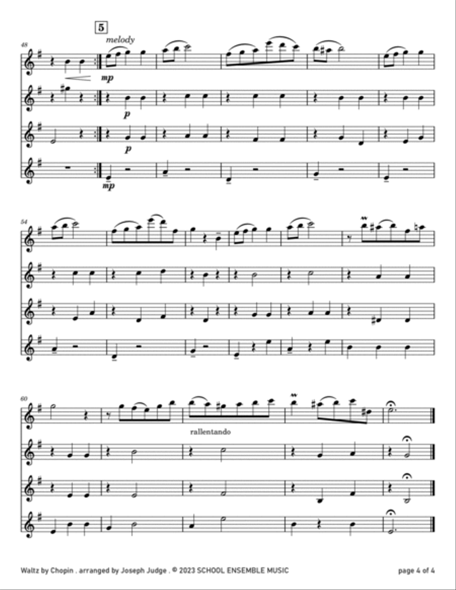 Waltz by Chopin for Clarinet Quartet in Schools Clarinet Quartet scores gallery preview page 4