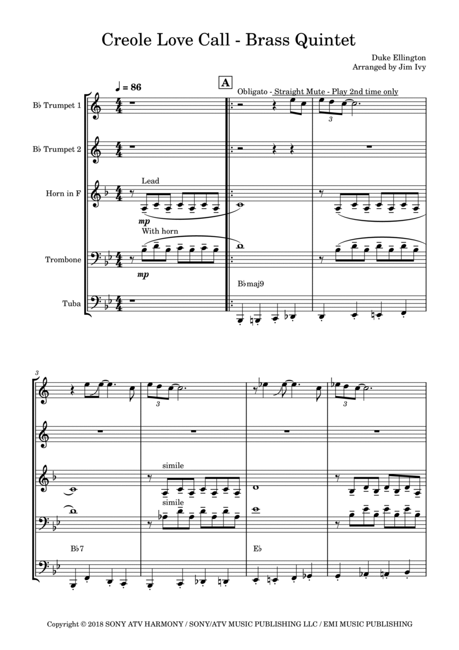 Creole Love Call (instr.) Brass Ensemble scores gallery preview page 1
