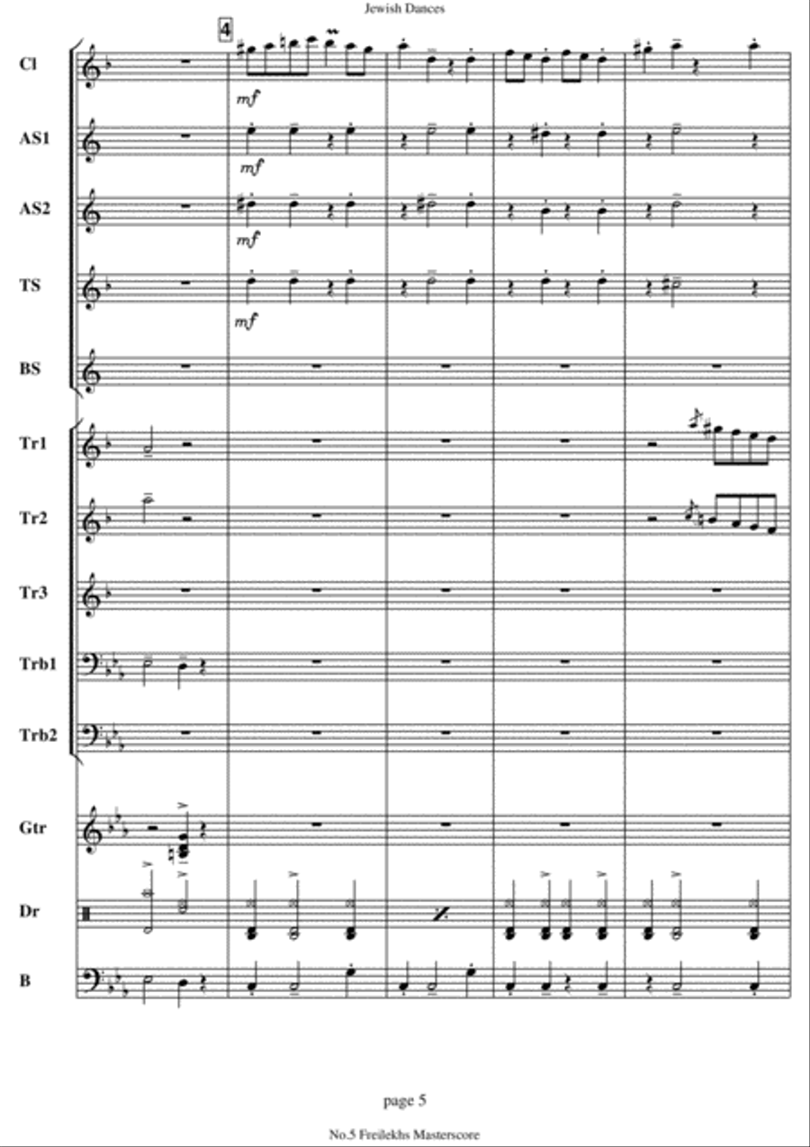 Jewish Dances. No.5, Freilekhs. Concert Band scores gallery preview page 5