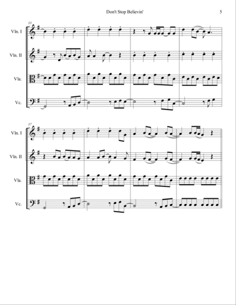 Don't Stop Believin' String Quartet scores gallery preview page 6