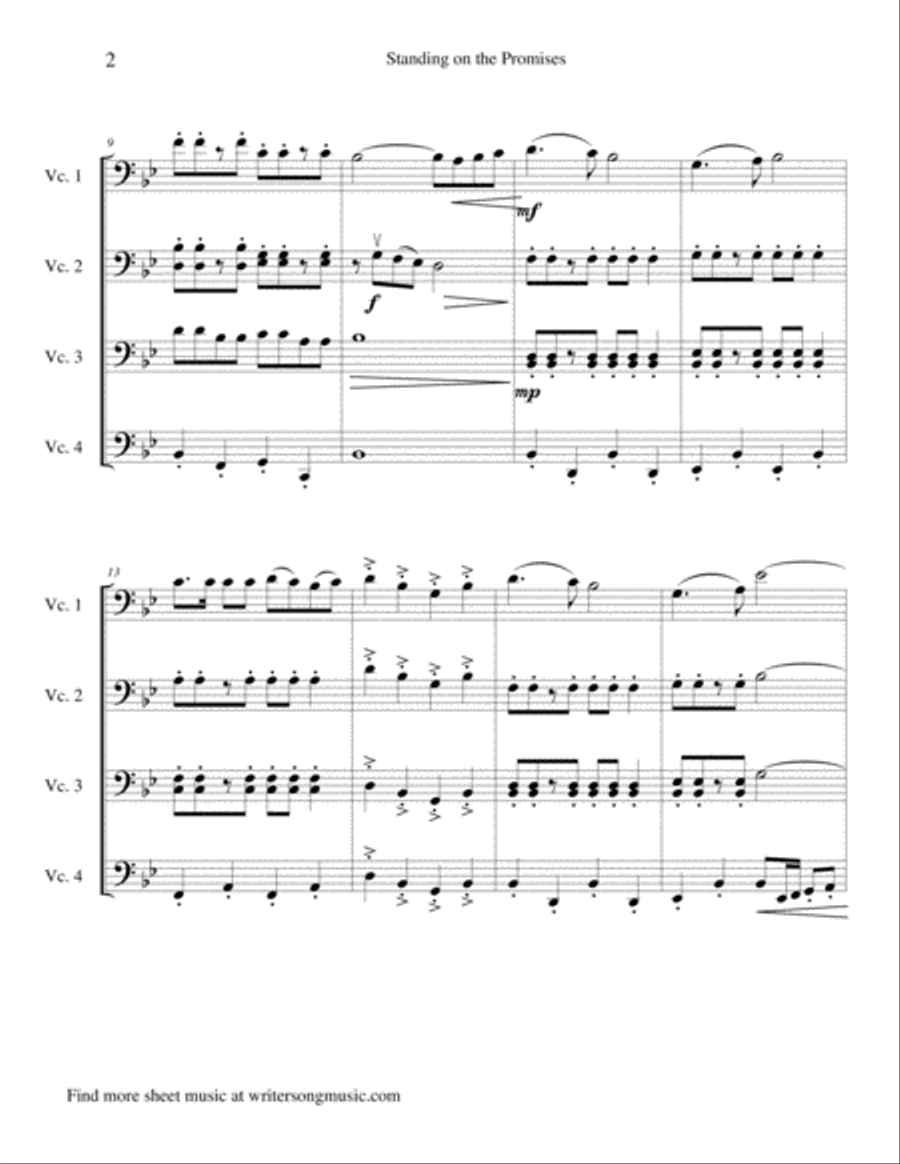Standing on the Promises - Cello Quartet String Quartet scores gallery preview page 3
