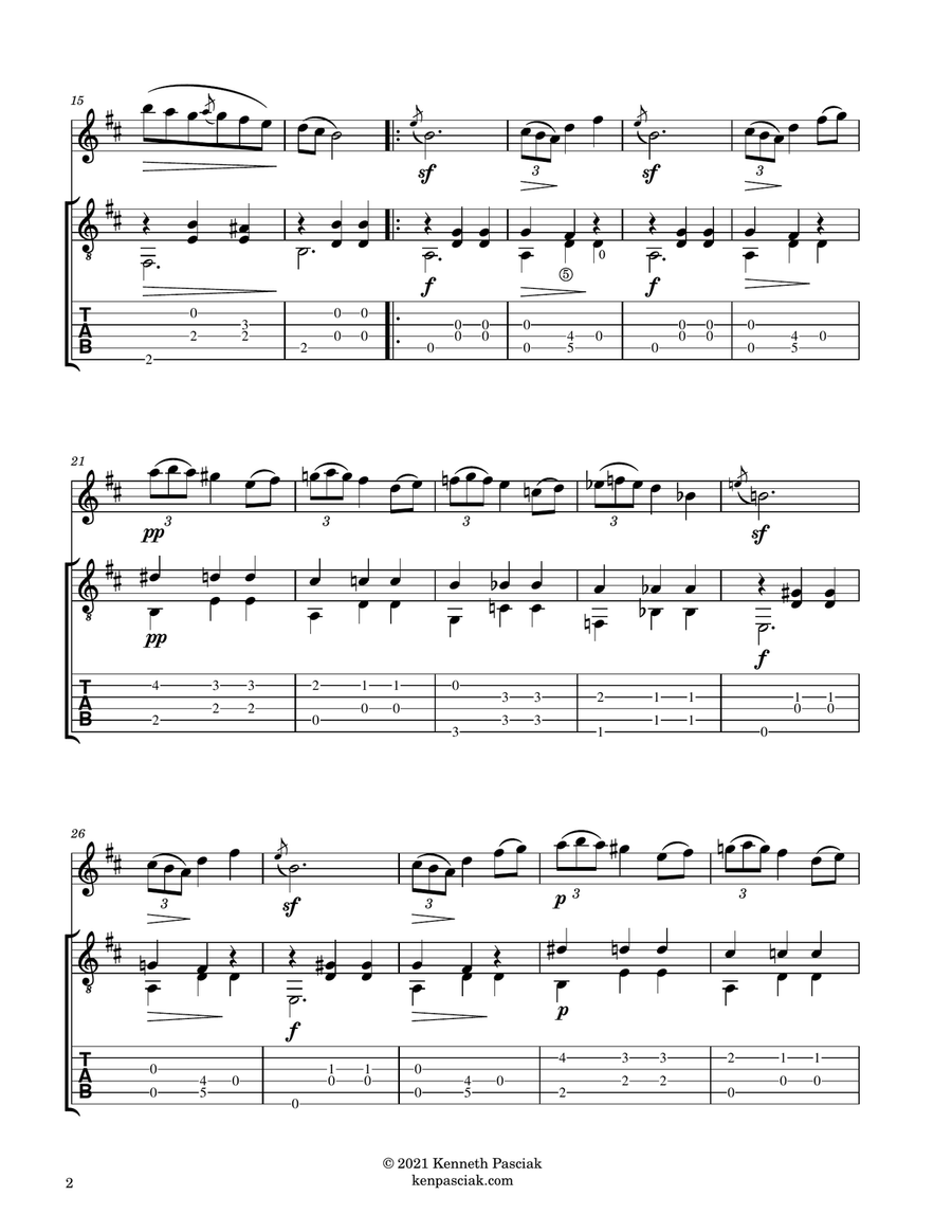 Mazurka Opus 67 No. 2 (for Flute or Violin and Guitar) Flute scores gallery preview page 4