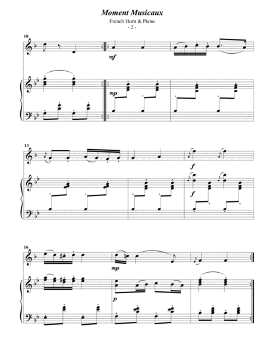 Schubert: Moment Musicaux for French Horn & Piano Horn scores gallery preview page 2