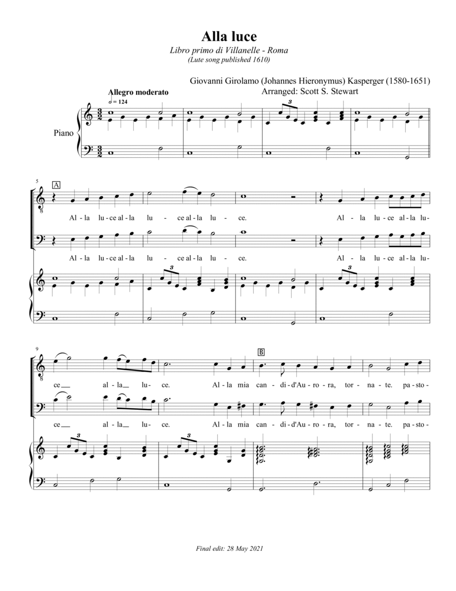 Alla luce - tenor & baritone duet (Kapsperger, 1610) Tenor Voice scores gallery preview page 1