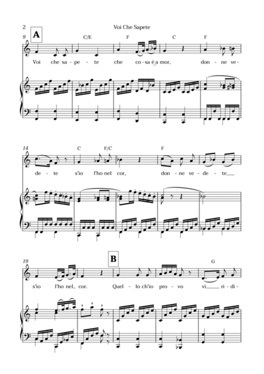 Voi Che Sapete from "The Marriage of Figaro" - Easy Alto and Piano Aria Duet with Chords in C Major image number null