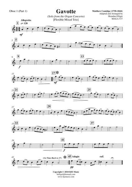 Gavotte (Solo from the Organ Concerto) - Flexible Mixed Woodwind Trio or Mixed Group Score and Parts image number null