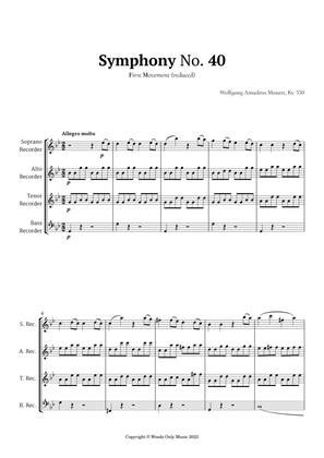Symphony No. 40 by Mozart for Recorder Quartet