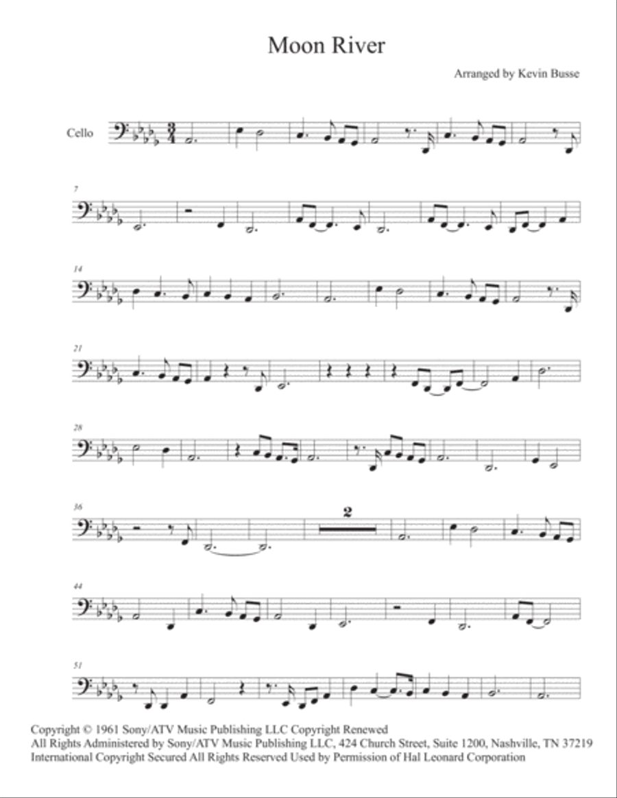 Moon River Cello Solo scores gallery preview page 1