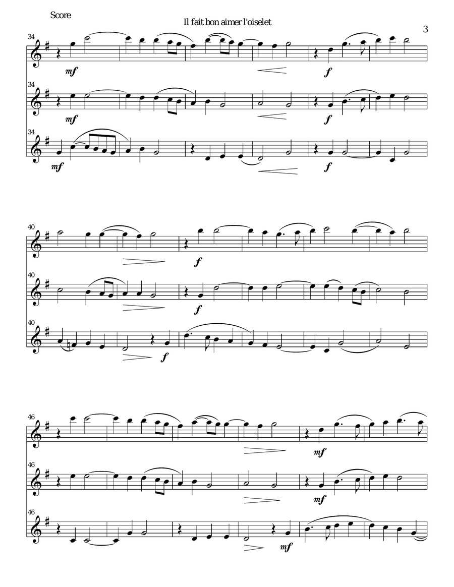 Il fait bon aimer l'oiselet for 3 flutes Flute Solo scores gallery preview page 3