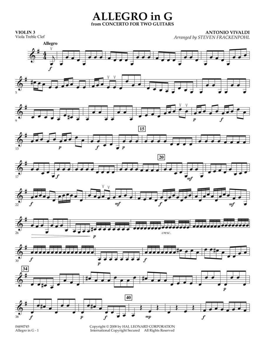 Allegro in G - Violin 3 (Viola Treble Clef)