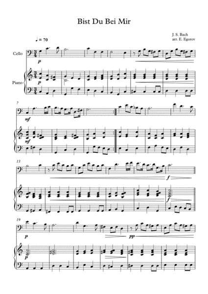 Bist Du Bei Mir, Johann Sebastian Bach, For Cello & Piano image number null
