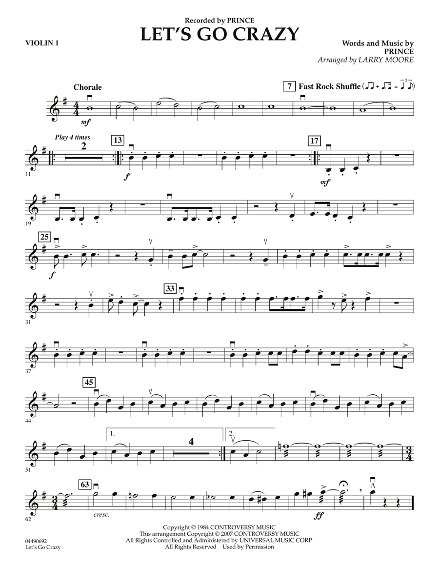 Let's Go Crazy - Violin 1 Orchestra scores gallery preview page 1