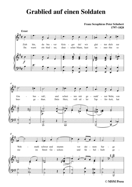 Schubert-Grablied auf einen Soldaten,in e minor,for Voice&Piano image number null