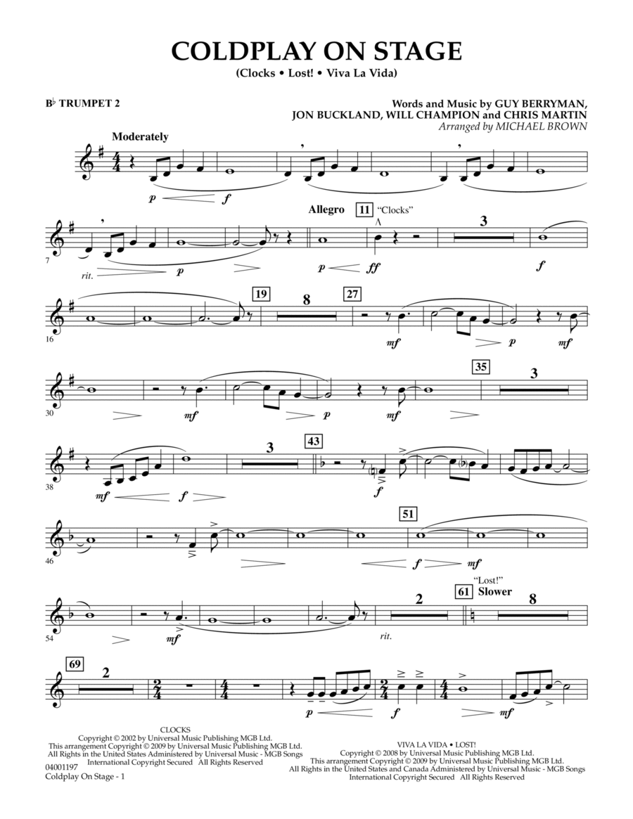 Coldplay on Stage - Bb Trumpet 2 Concert Band scores gallery preview page 1