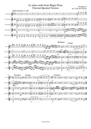 Mozart: O, zittre nicht (Queen of the Night Aria) Clarinet Quintet Version