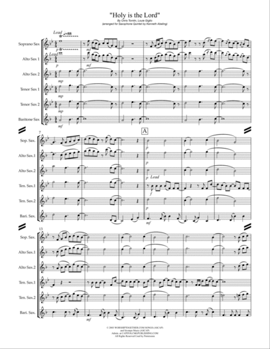 Holy Is The Lord Saxophone Quintet scores gallery preview page 2