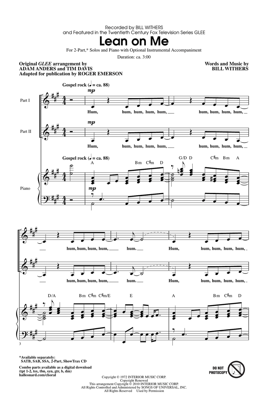 Lean On Me (ed. Roger Emerson) 2-Part scores gallery preview page 1