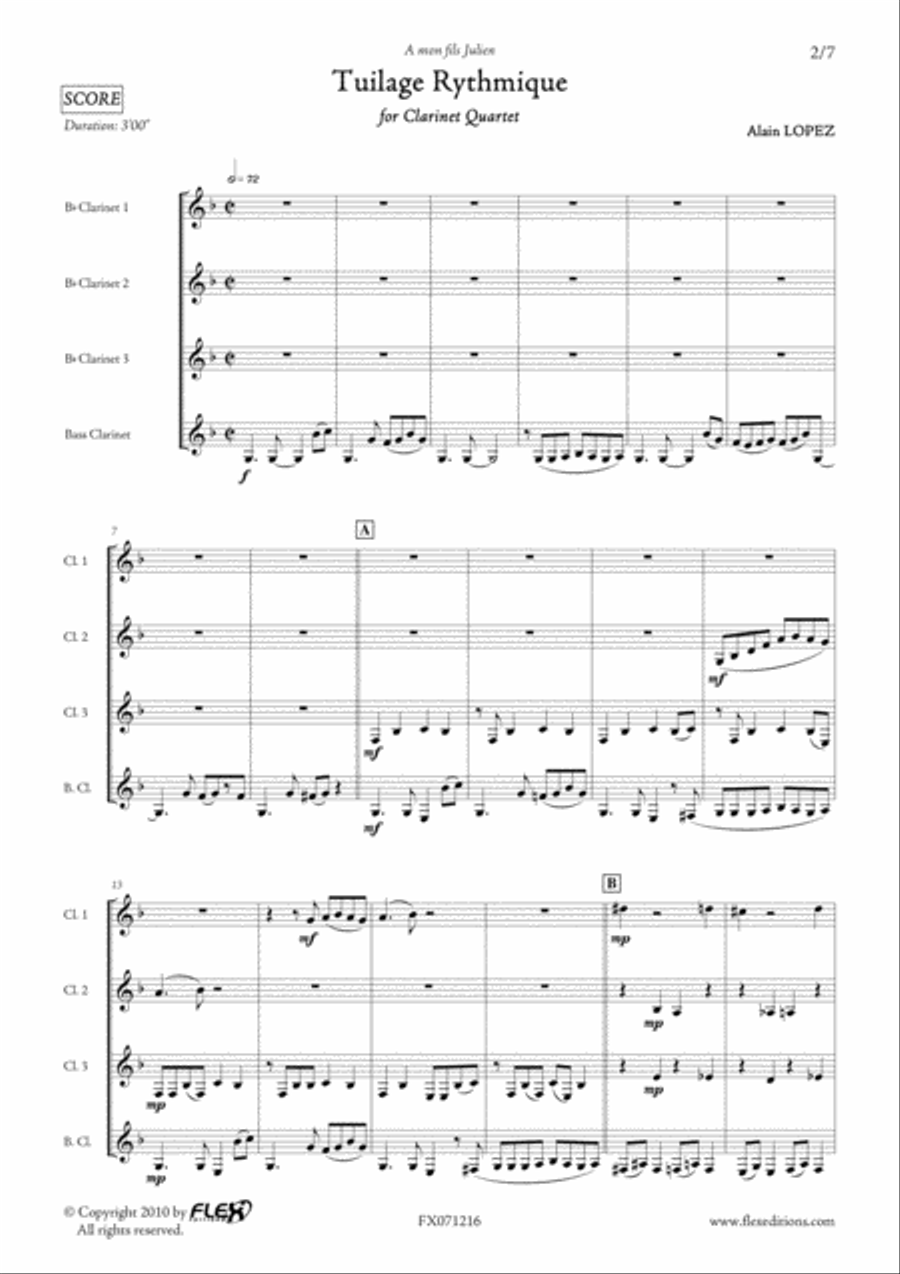 Tuilage Rythmique Clarinet Quartet scores gallery preview page 2