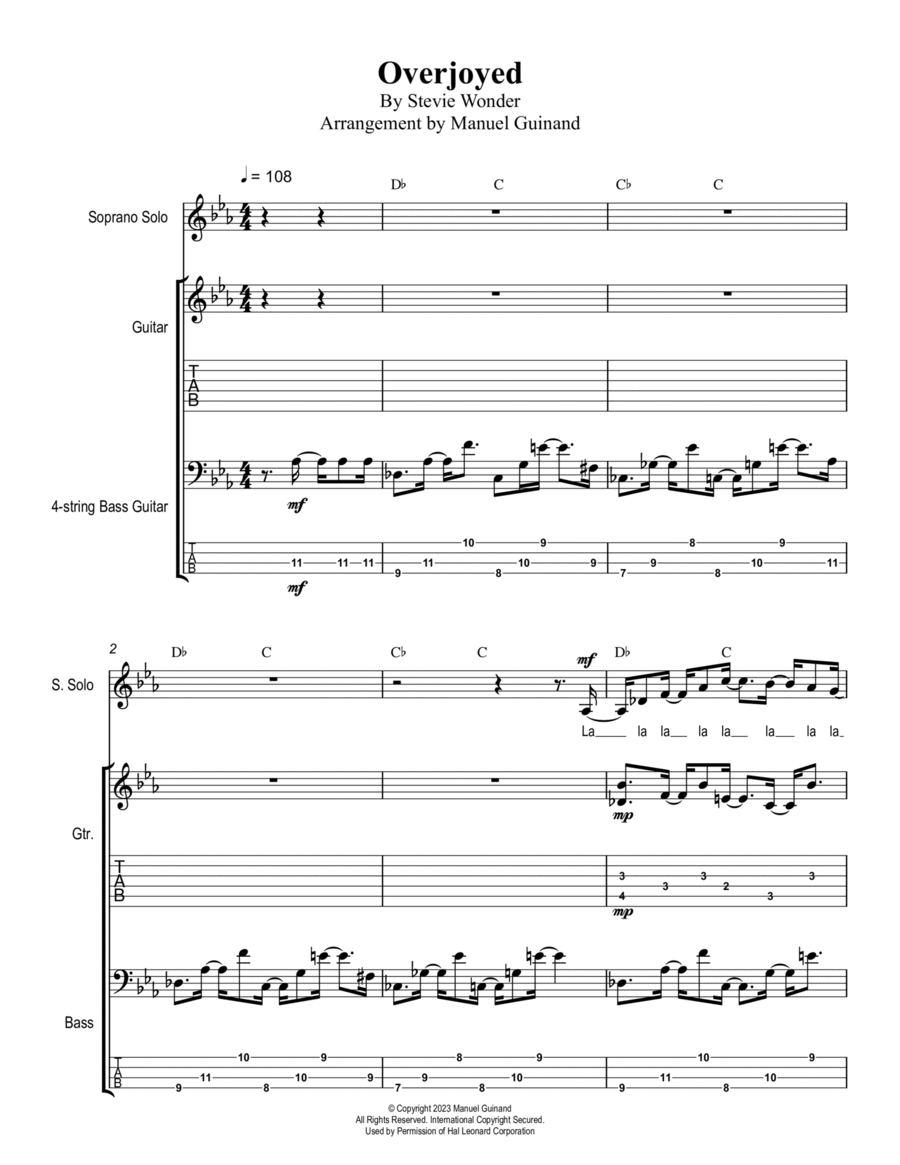 Overjoyed Piano, Vocal, Guitar scores gallery preview page 1