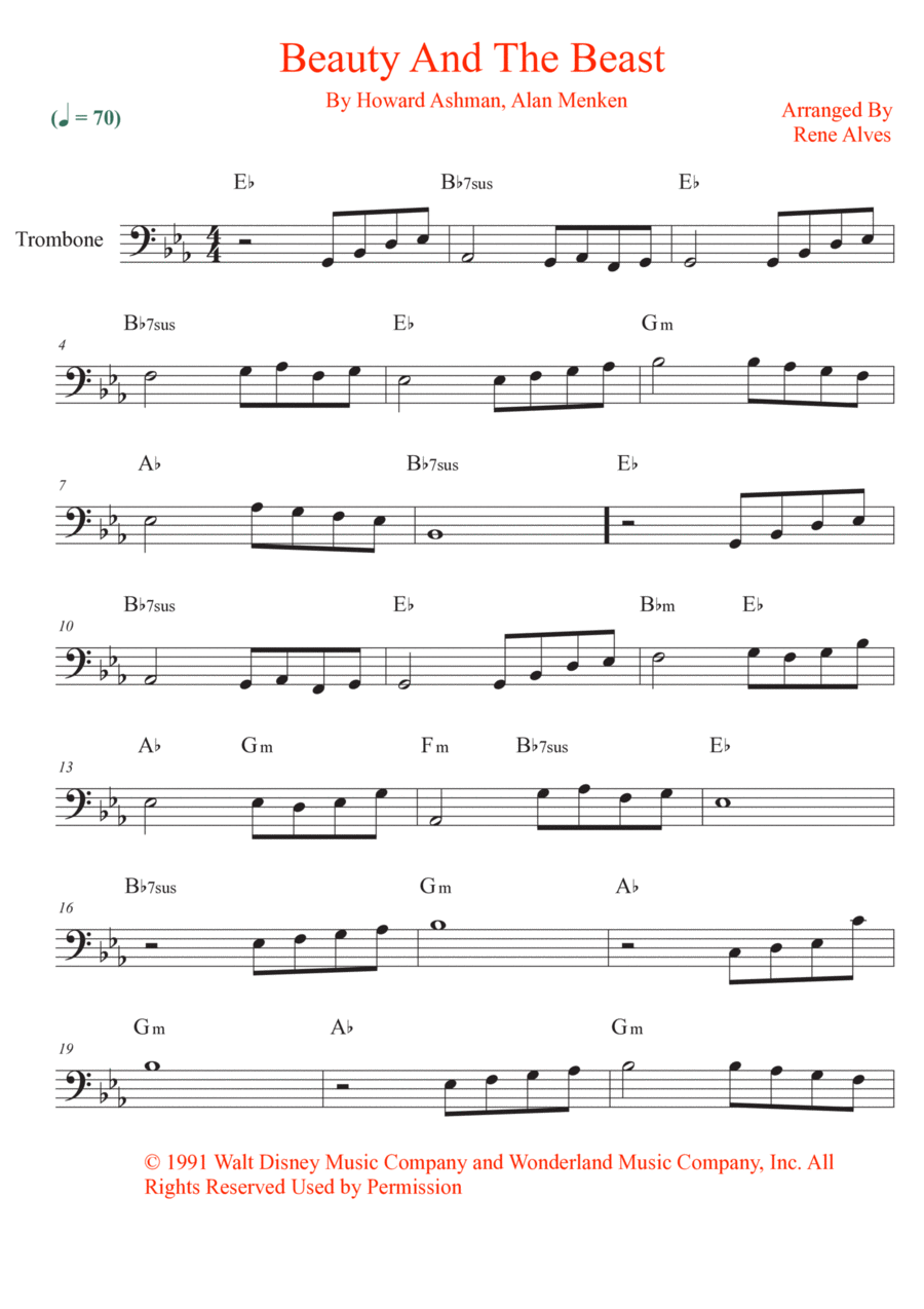 Beauty And The Beast Beauty And The Beast Trombone Solo scores gallery preview page 1