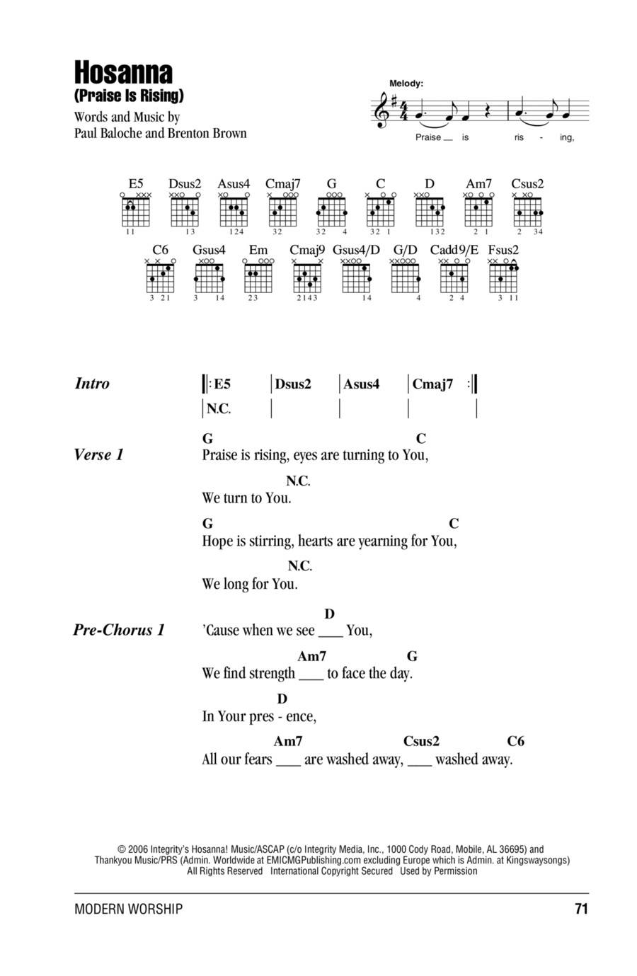 Hosanna (Praise Is Rising) Easy Guitar scores gallery preview page 1