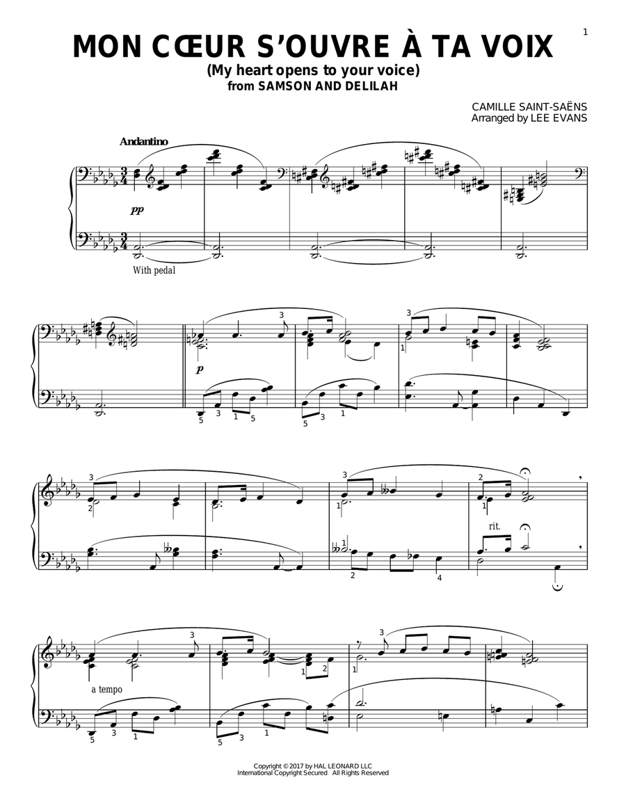 Mon Coeur S'ouvre A Ta Voix (arr. Lee Evans) Piano Solo scores gallery preview page 1