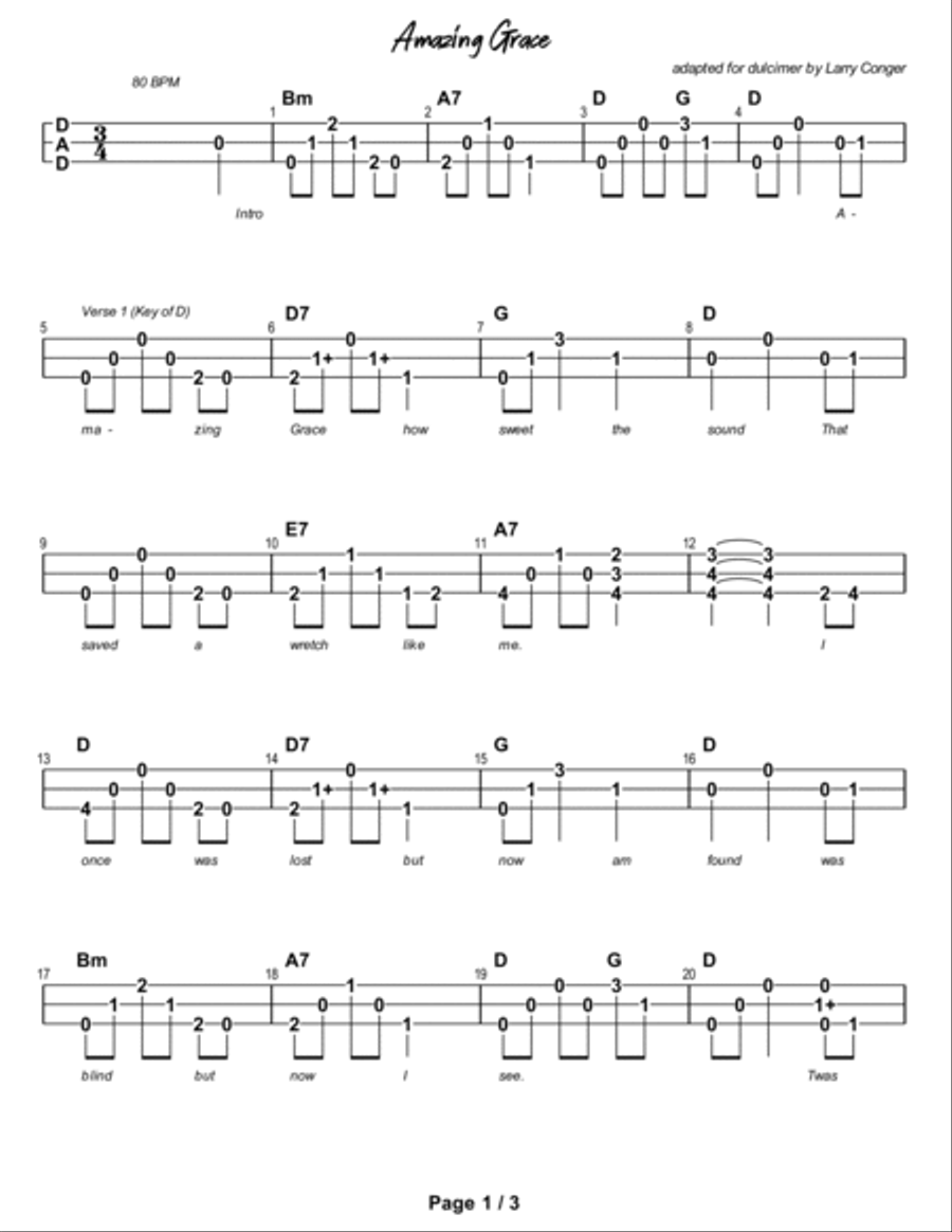 Amazing Grace Dulcimer scores gallery preview page 2
