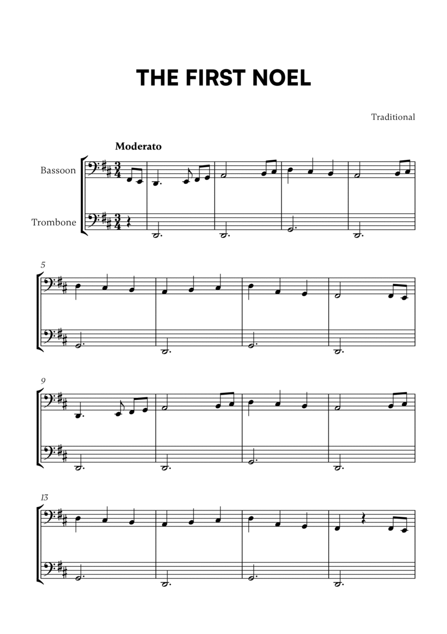 The First Noel (for Bassoon and Trombone) Trombone Duet scores gallery preview page 1