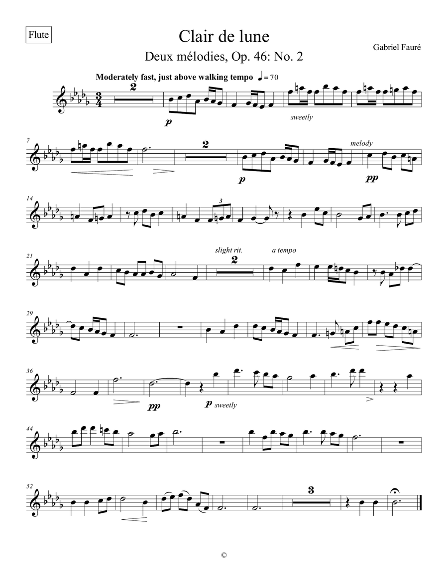 Clair de lune - Gabriel Fauré (flute part for woodwind quintet)