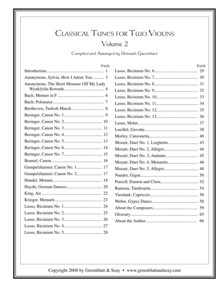 Classical Fiddle Tunes for Two Violins, Volume 2