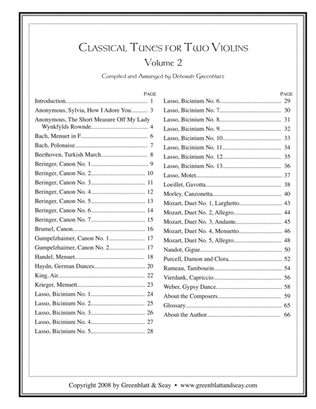 Book cover for Classical Tunes for Two Violins, Volume 2
