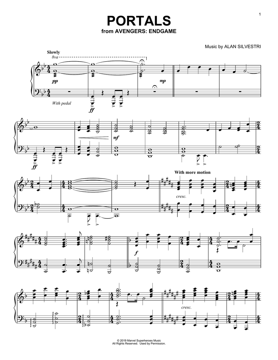Portals (from Avengers: Endgame) Piano Solo scores gallery preview page 1
