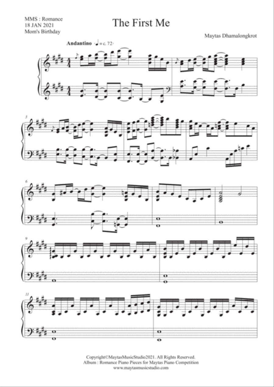 The First Me - Piano Solo by Maytas Dhamalongkrot Piano Solo scores gallery preview page 1
