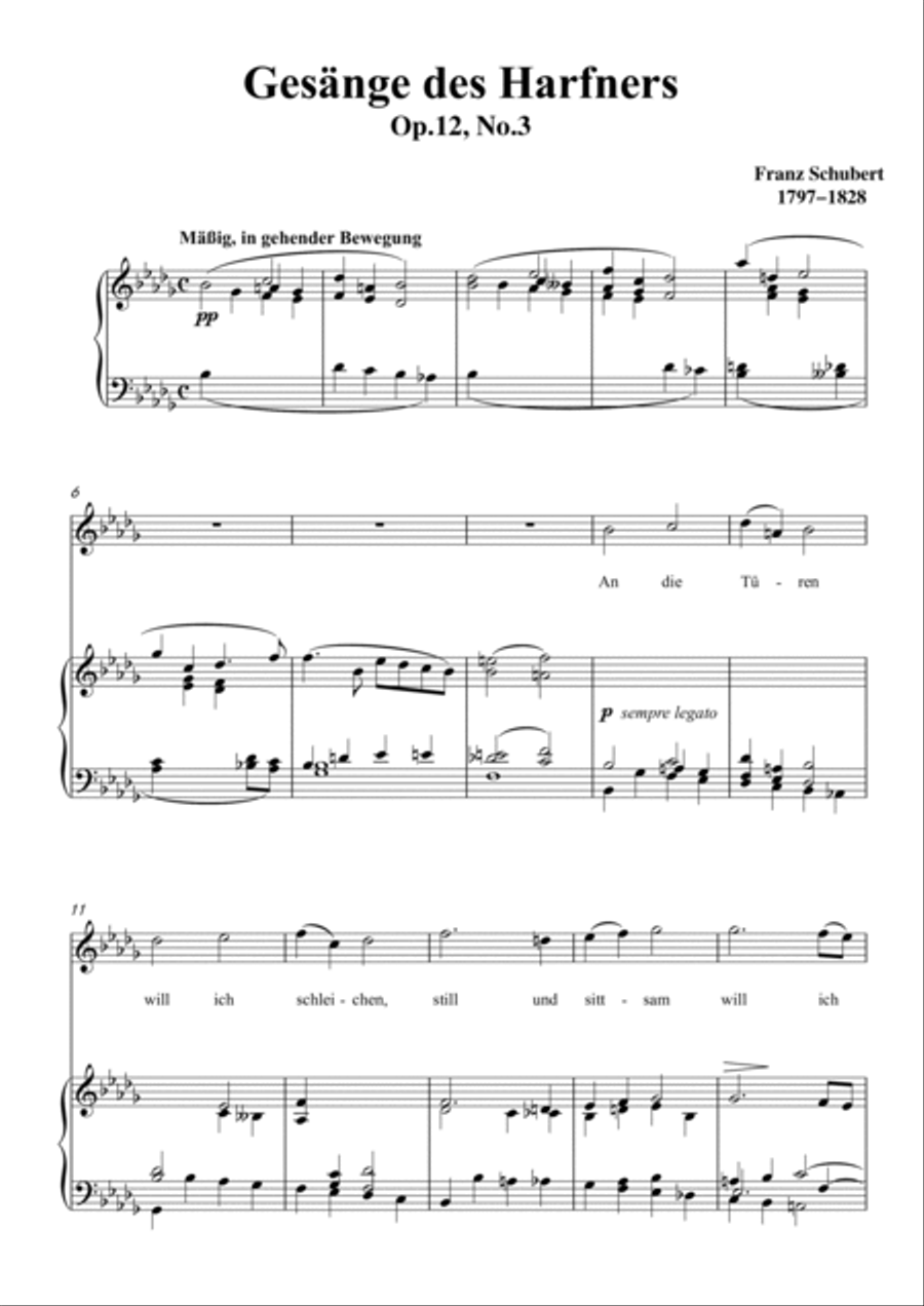 Schubert-An die Türen will ich schleichen Op.12 No.3 inbB minor,for Vocal and Piano Voice scores gallery preview page 2
