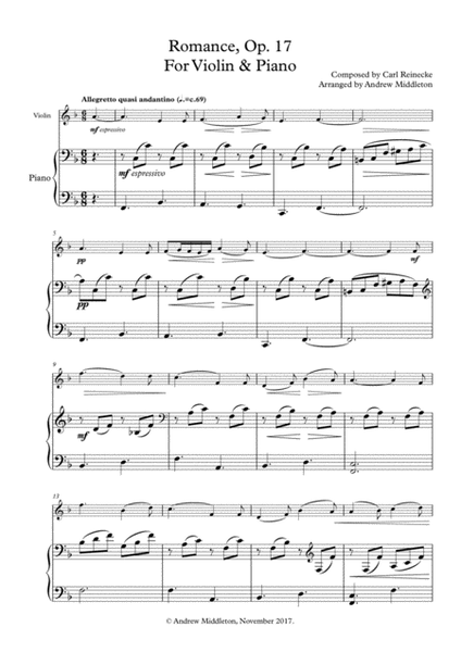 Romance Op. 17 arranged for Violin and Piano image number null