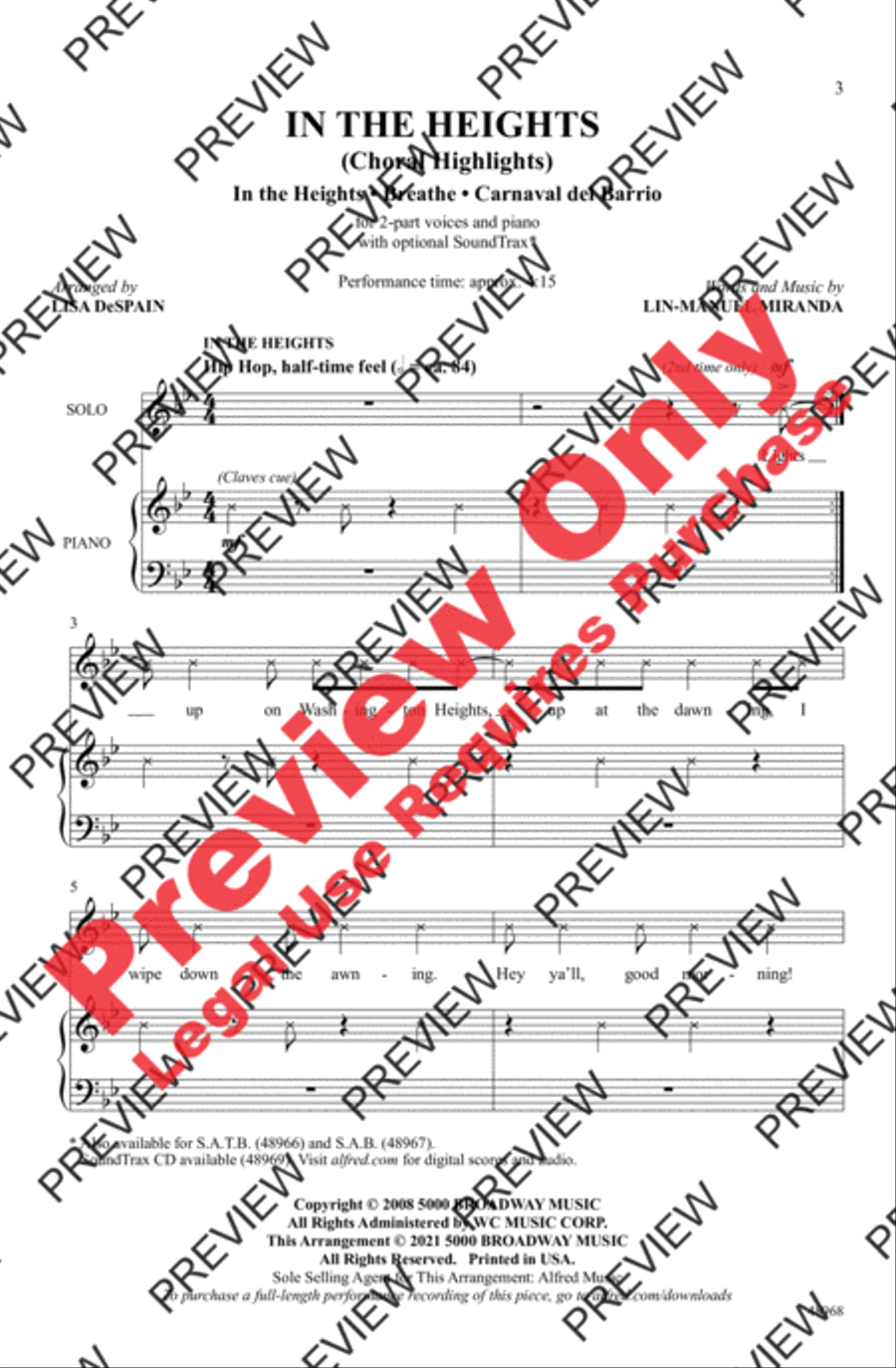 In the Heights (Choral Highlights) 2-Part scores gallery preview page 3