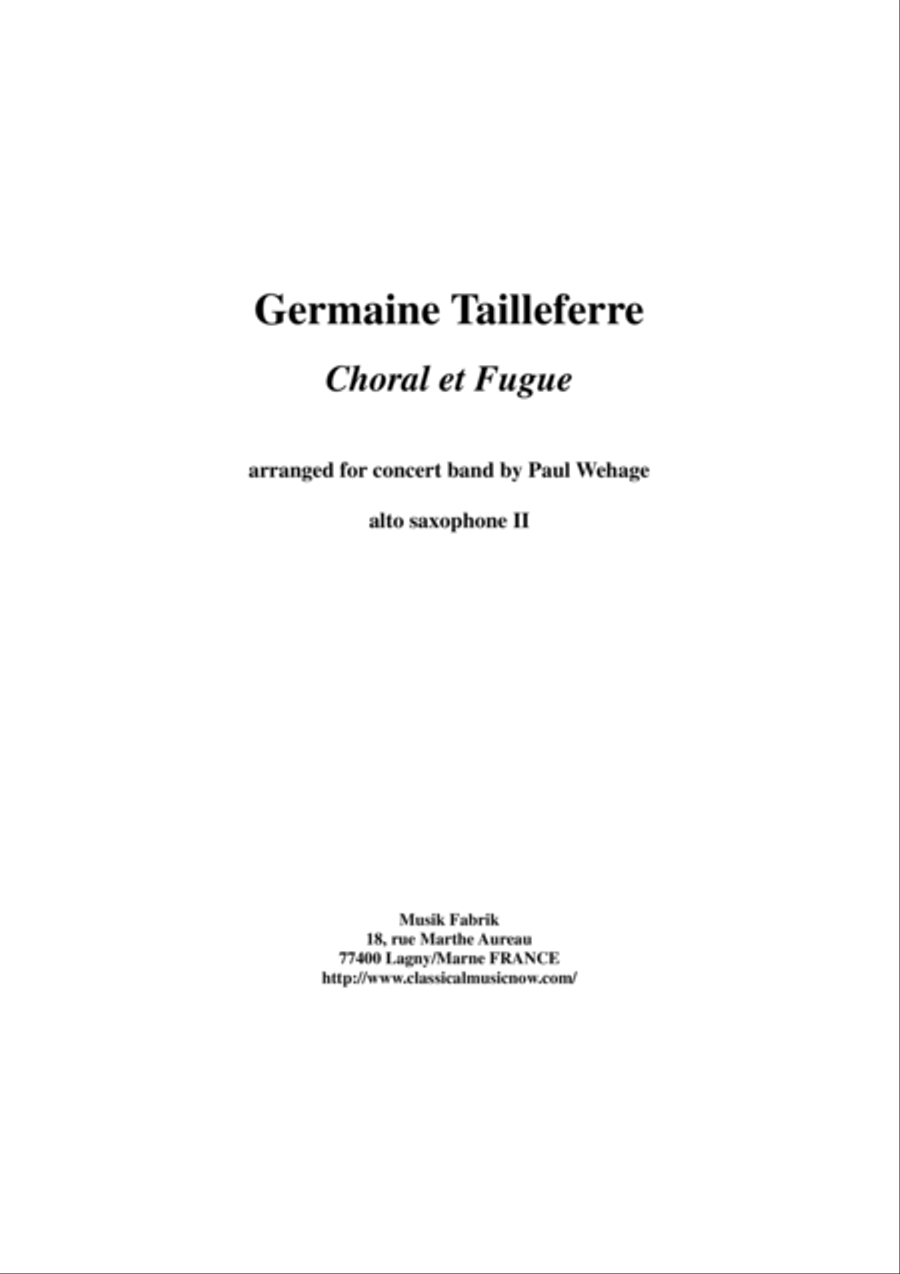 Germaine Tailleferre : Choral et Fugue, arranged for concert band by Paul Wehage - alto saxophone 2 Concert Band scores gallery preview page 1