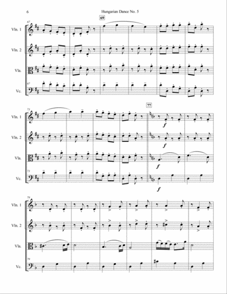 Hungarian Dance No. 5 for String Quartet String Quartet scores gallery preview page 6