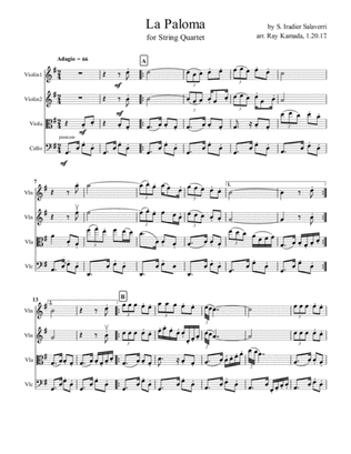 La Paloma, for String Quartet