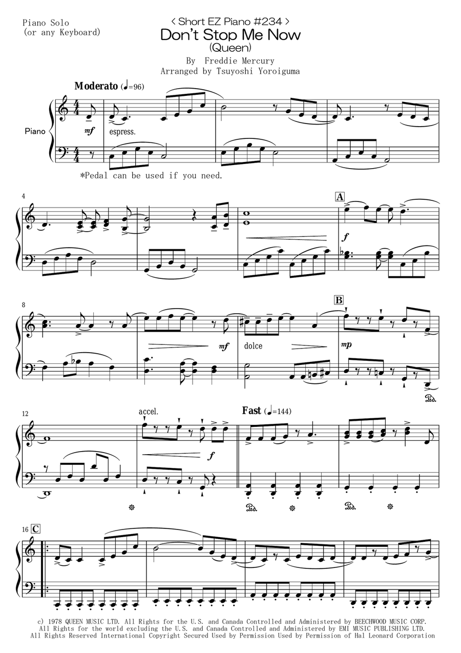 Don't Stop Me Now Easy Piano scores gallery preview page 1