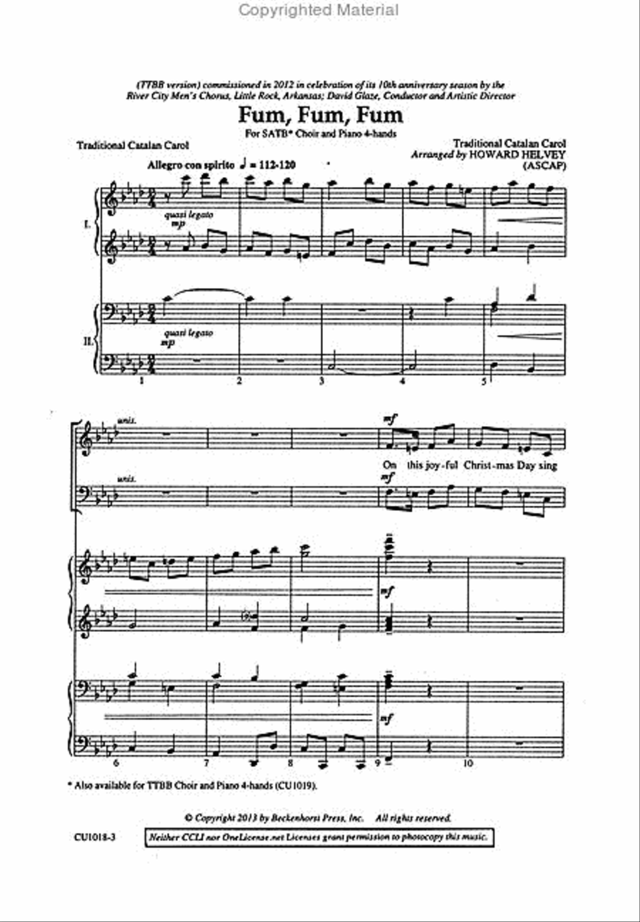Fum, Fum, Fum - SATB 4-Part scores gallery preview page 2