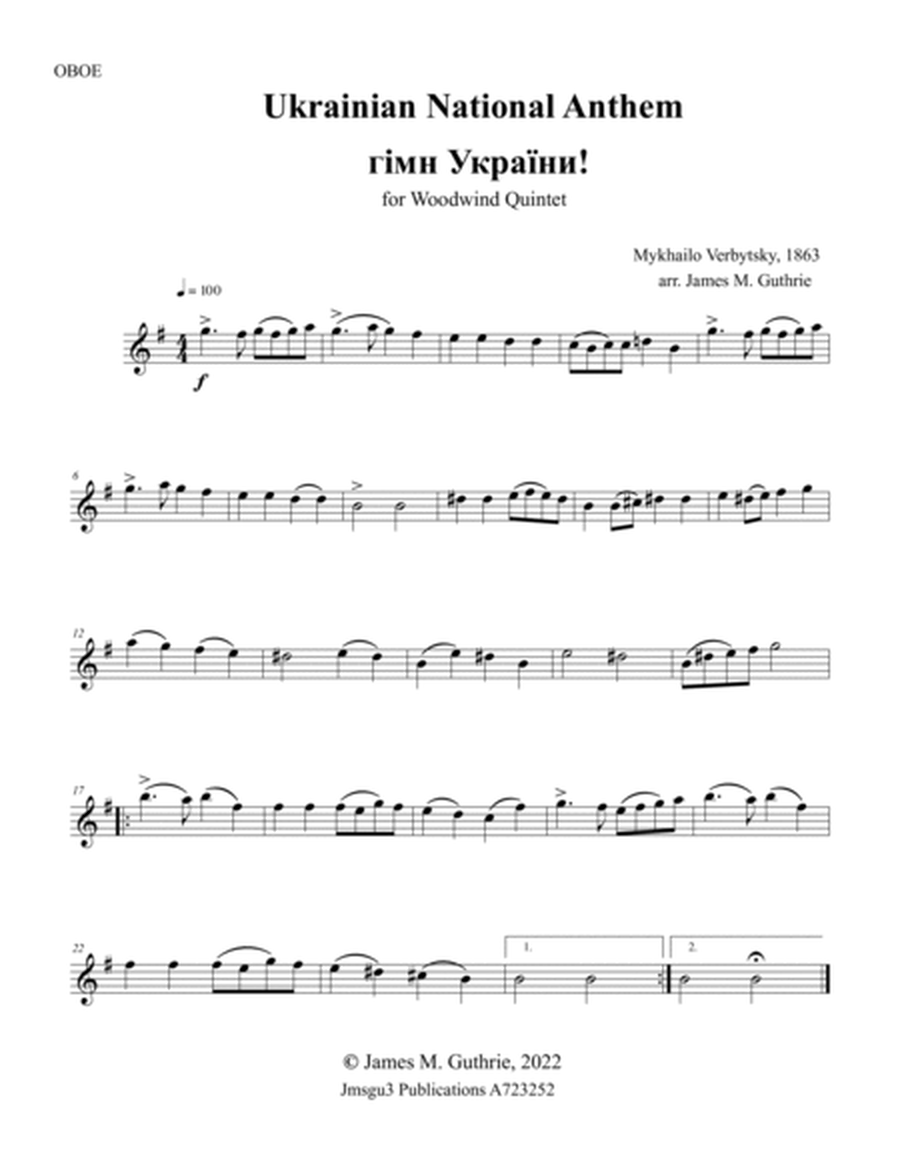 Ukrainian National Anthem for Woodwind Quintet image number null