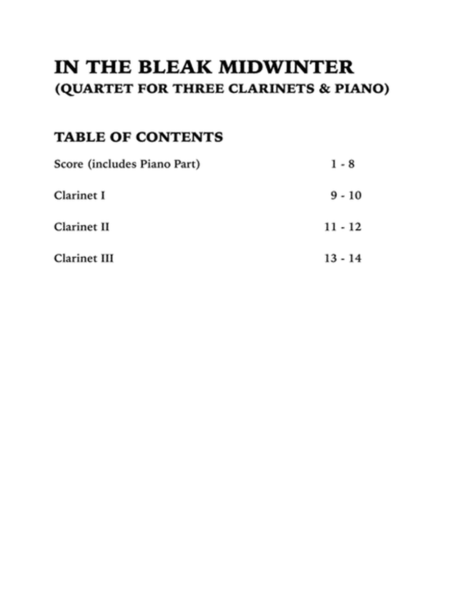 In the Bleak Midwinter (Quartet for Three Clarinets and Piano) image number null