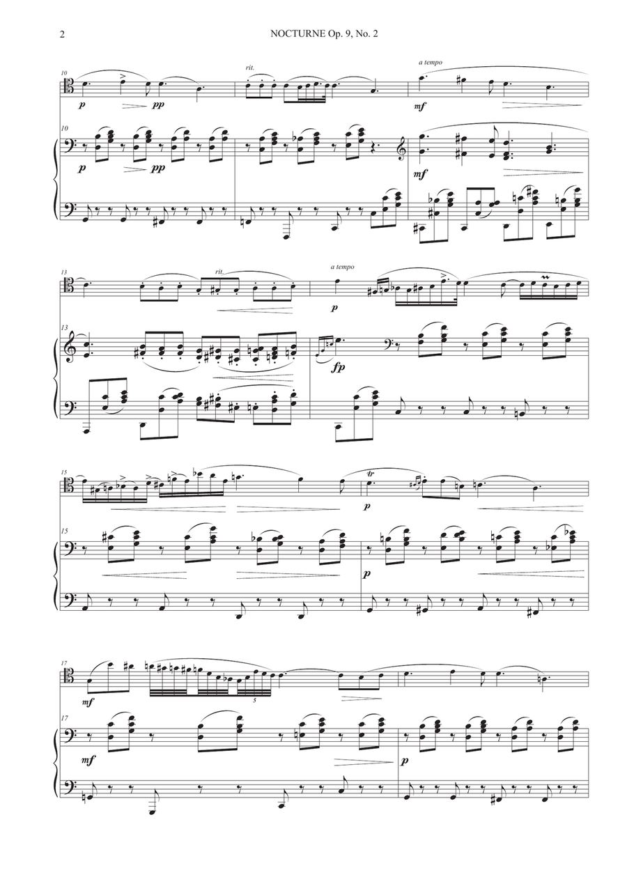 Nocturne Op. 9, No. 2 for Cello and Piano Piano scores gallery preview page 2