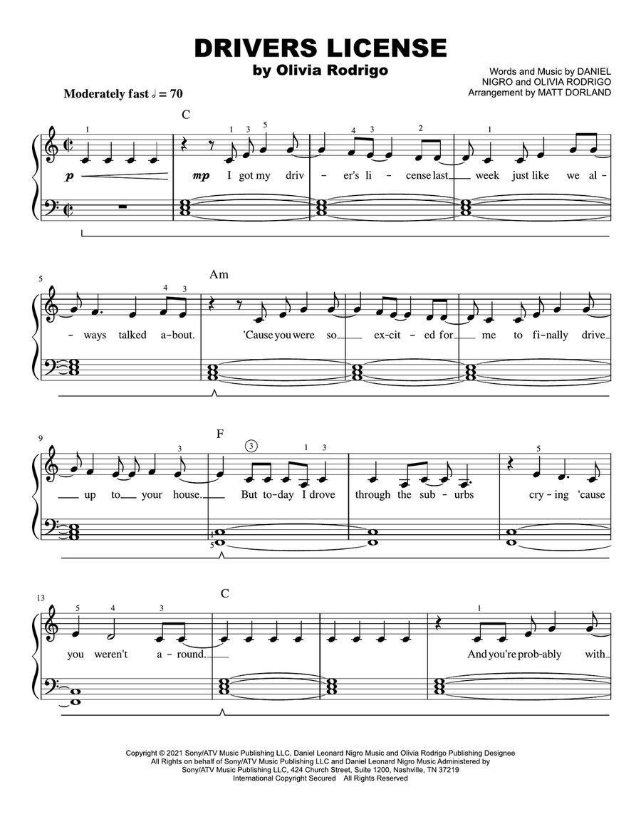 Drivers License Easy Piano scores gallery preview page 1